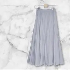 ロング プリーツスカート フレア ライトグレー ウエストゴム 楽ちん
