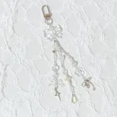 No.199 ビーズキーホルダー　y2k クリア　透明　リボン