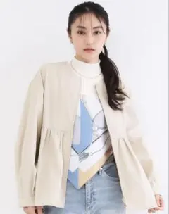 【新品未使用】撥水ノーカラーペプラムブルゾン【洗濯機OK/抗ピル】