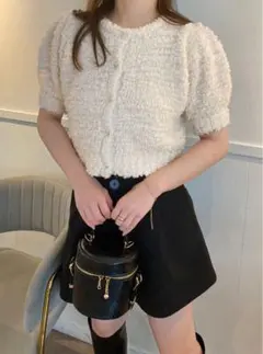 グレイル　もこもこ半袖ニットカーディガン　ホワイト　ショート丈　羽織り　GRL