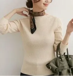 URBAN RESERCH DOORS リブボートネックニット オフホワイト