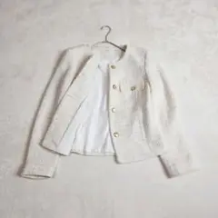 ZARA Mサイズ ラメツイードジャケット ノーカラー ゴールドボタン 完売品♡