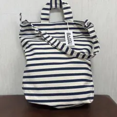 BAGGU バグゥ　ショルダーバッグ　ハンドバッグ　ボーダー　ホワイト×ネイビーのサムネイル