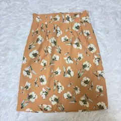 ROPE PICNIC 花柄スカート M オレンジ タック フレア 春夏