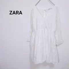 ザラ【M】チュニックワンピース Vネック 透け感　ふんわり バングラデシュ製