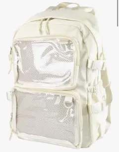 リュック型痛バッグ推し活 ホワイト　デコレーション 2段クリアポケット付き