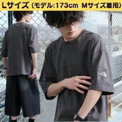 希少 2XL 韓国限定 ノースフェイス ロゴ ステッチ Tシャツ グレーXXL