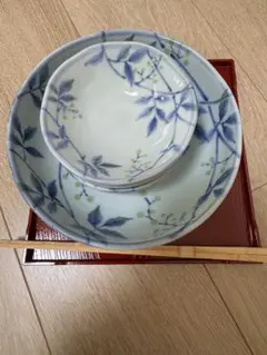 ☆新品未使用☆陶器食器セット 青い葉デザイン
