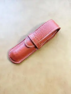 レザー製(牛革) オレンジ ペンケース 2本収納