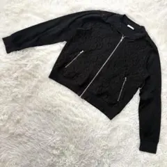 人気✨GU ジーユー【M】レース切替ブルゾン ジップアップ ブラック