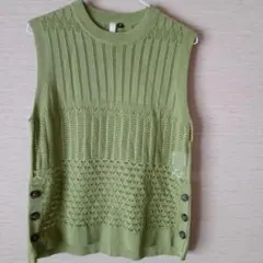 ライトグリーン ノースリーブ ニットベスト