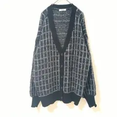 ナイスクラップ チェック柄 ニットカーディガン ブラック系　起毛感　F
