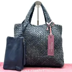 【美品】ファロルニ　ハンドバッグ　イントレチャート　ポーチ付き　ブルー系