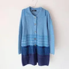 USED 古着 ブルー ネイビー ニット ロング カーディガン ジャケット