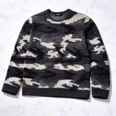 美品 バーバリーブラックレーベル 総柄 カモフラ ニット サイズ3ウール100%