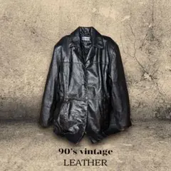 90s 本革 レザーコート ブラック シングル ミニマル レザージャケット 美品