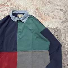 80's- USA製 L.L.Bean パッチワーク ラガーシャツ マルチ M