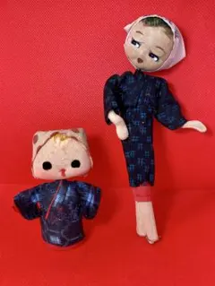 【昭和レトロ】1960年代　静岡県　土産　茶摘み娘人形　2体セット　布製日本人形