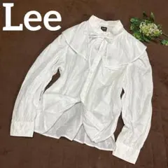 極美品 Lee フリルシャツ バンドカラー リボン 長袖シャツ 刺繍 花柄 白のサムネイル