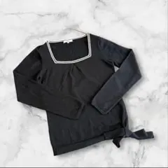 ナチュラルビューティーベーシック　長袖ニット　Mサイズ　ブラック　毛100%