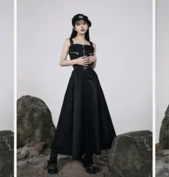 Darich ナイロンジャンパーロングワンピース BLK