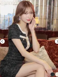 じゅり様専用♡【美品】スパンコールツイードパールボタン半袖タイトミニドレス S