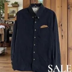 「即日発送」attention Lネイビー デニム風 長袖シャツ ポケット付き