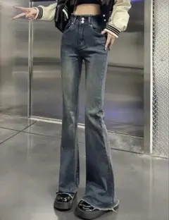 SHEIN ダークブルー デニムフレアパンツ M