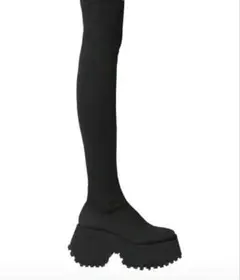 ブラックロングブーツ 厚底ソール