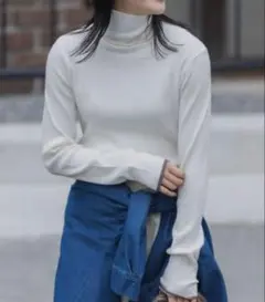 試着のみ　モノマート　配色ライン　MONO-MART タートルネック　ニット