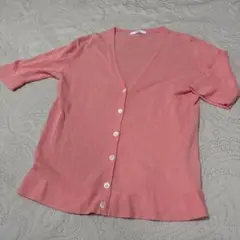 INED・ピンク Vネック カーディガン 半袖・M