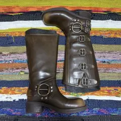 バックル付きブラウンロングブーツ 40 箱付き