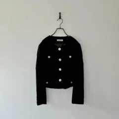 ビンテージ ノーカラージャケット ウール 黒 フォーマル セレモニー 卒入学 L