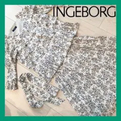 【美品】INGEBORG バレエシューズ柄 ブラウス スカート セットアップ