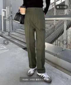 コットンセンタープレスベイカーパンツ カーキー