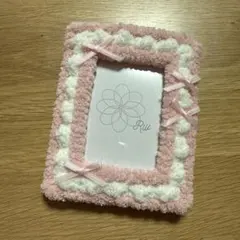 もこもこトレカケース ピンク×ホワイト リボン 硬質カードケース付き