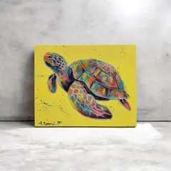 カラフルなクジラの原画 絵画 27.3×22cmキャンバス 現代アート 海