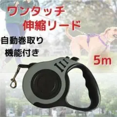 伸縮リード 犬用 灰色 グレー 自動巻き取り ロック付き 5ｍ 散歩用 ペット用