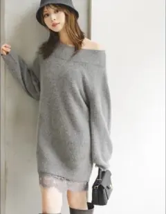 SNIDEL ニットセットキャミミニワンピース　グレー