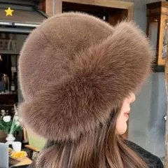 ファー バケットハット ブラウン　カジュアル　エレガント　もふもふ　暖かい
