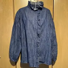 (リメイク)studio CLIP コットンリネンダンガリーフリルブラウス