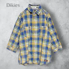 【Dickies ディッキーズ】　チェック柄　綿麻　ワークシャツ　スリムフィット