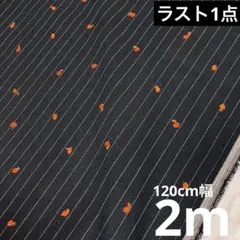 ウールライク合繊生地　ストライプ柄　ドット刺繍柄　ブラック・オレンジ系
