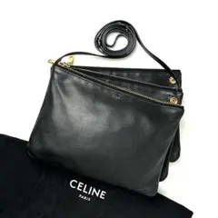 【美品】セリーヌ　ショルダーバッグ　トリオ　ゴールド金具　レザー　ブラックのサムネイル