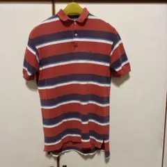 ポロシャツ 赤と青のストライプ