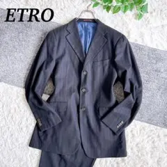 エトロ ETRO◇スーツセットアップ チェック柄 裏地ストライプ ビジネス 52 ETRO ETRO エトロ スーツ ストライプ 2ボタンスーツ ネイビー