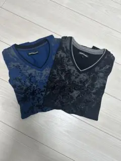 semantic design 花柄プリント Vネック Tシャツ 2枚セット