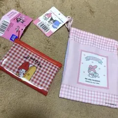 マイメロ 50周年 フラットビニールポーチ 、巾着