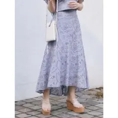 【MERCURYDUO×新希咲乃】カットワークイレヘムスカート（ラベンダー）