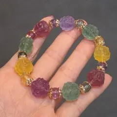 大粒 アクアマリン 苺ちゃん＆フローライト お花天然石ブレスレット